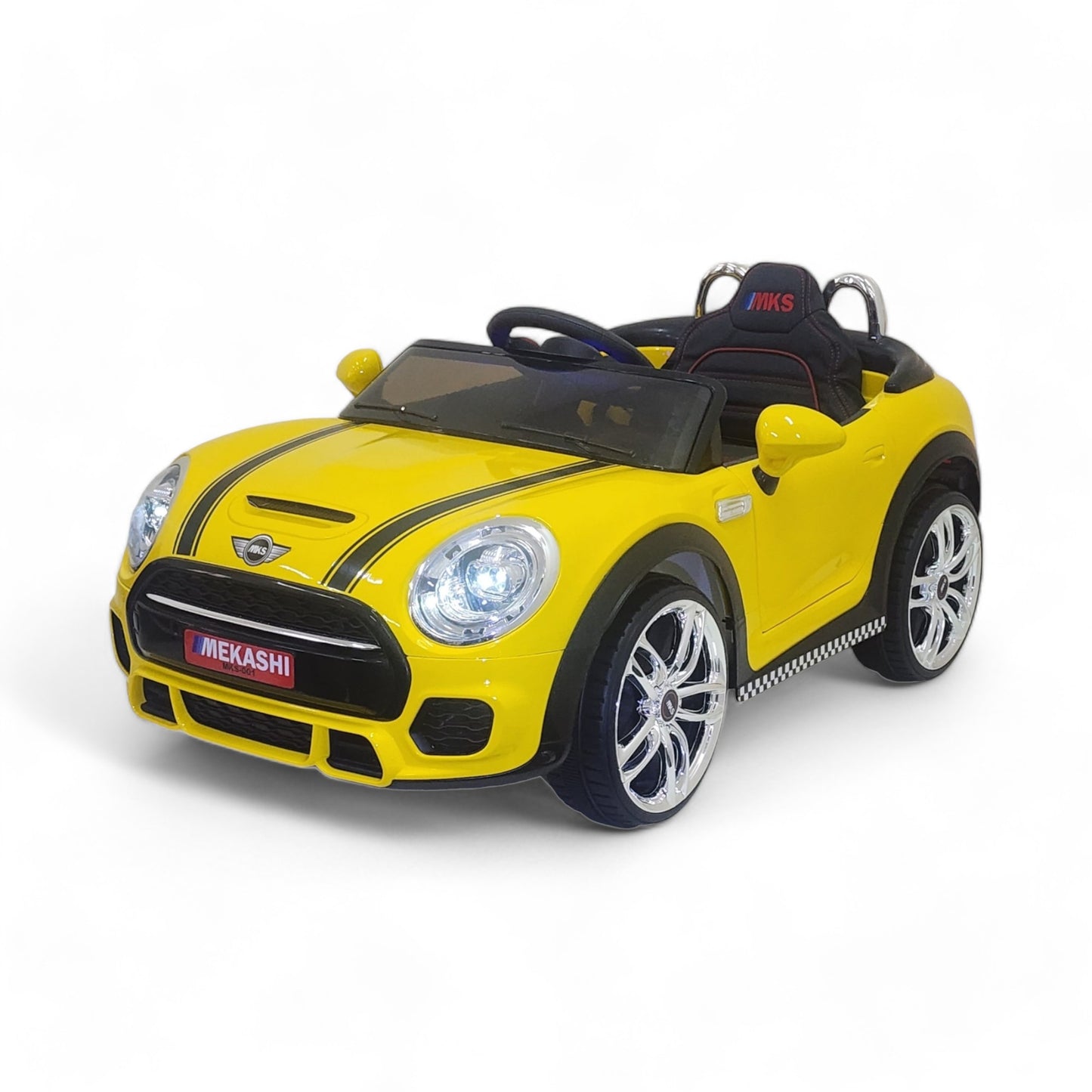 MEKASHI Bentley Car for Kids, Remote, 12V Battery, 3 Speed, LED Lights, Music, Bluetooth, 1 to 7 Years, Swing Function, Long Wheelbase, ISI Mark, Metallic Yellow - Baby Rider