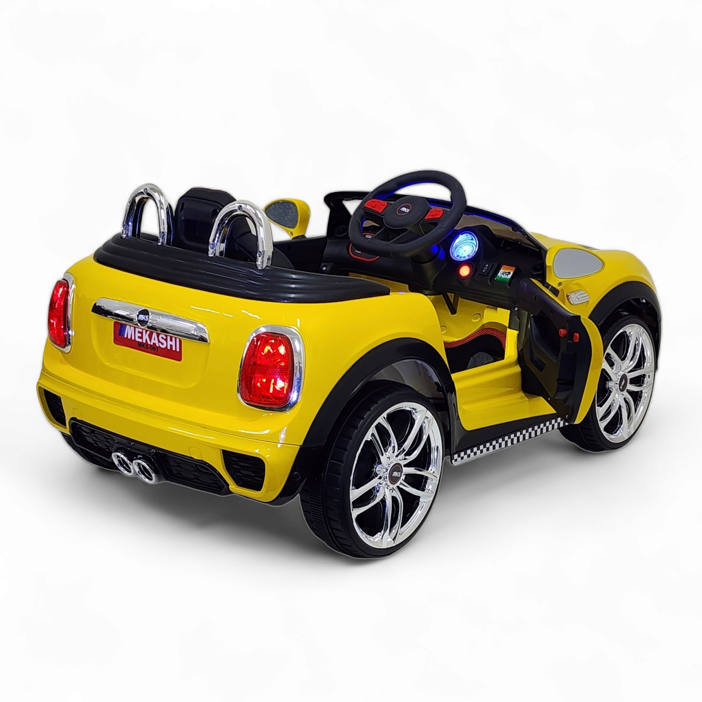 MEKASHI Bentley Car for Kids, Remote, 12V Battery, 3 Speed, LED Lights, Music, Bluetooth, 1 to 7 Years, Swing Function, Long Wheelbase, ISI Mark, Metallic Yellow - Baby Rider
