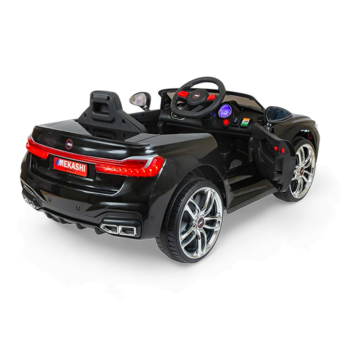 MEKASHI Electric Car for Kids, Remote, 12V Battery, 3 Speed, LED Lights, Music, Bluetooth, 1 to 7 Years, Swing Function, Long Wheelbase, ISI Mark, Black - Baby Rider