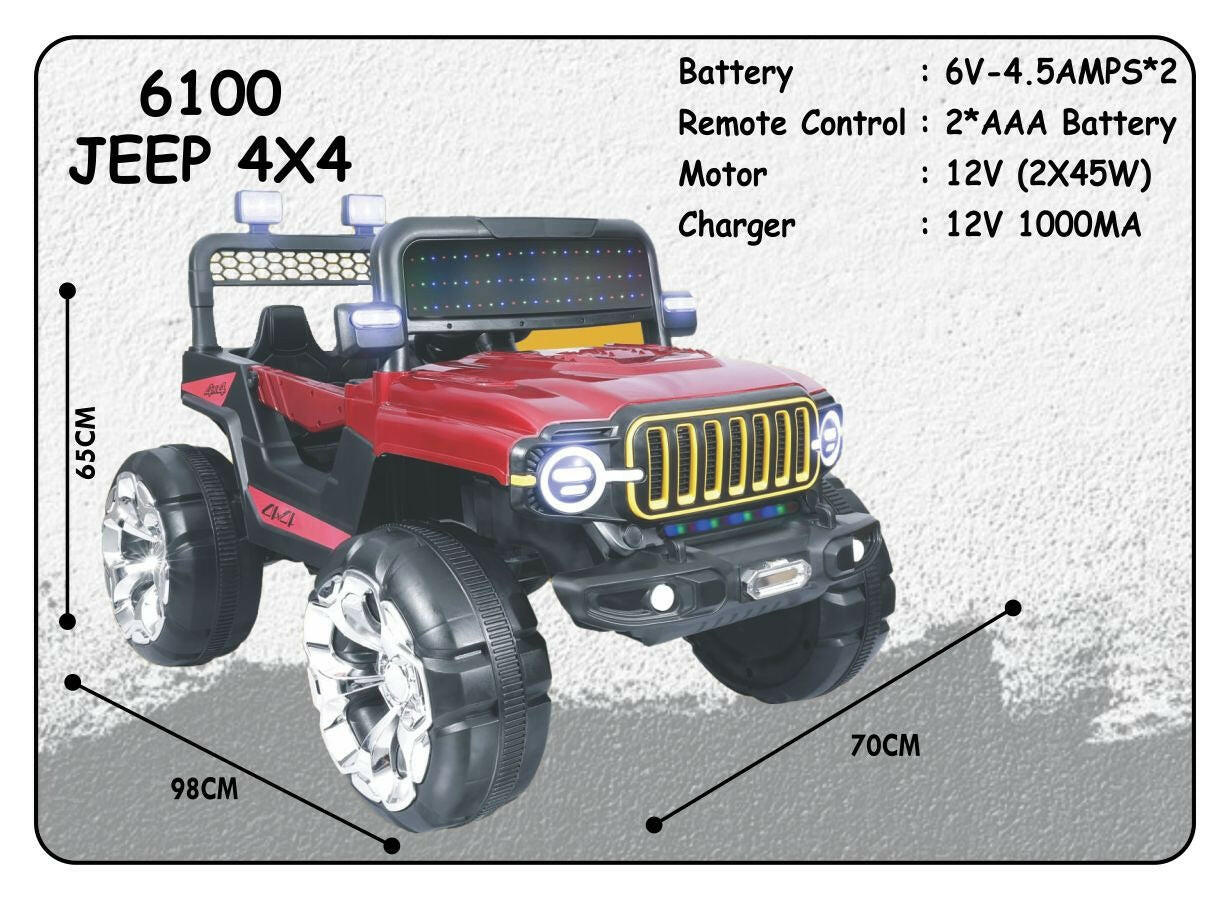 Battery operated Kids off road Black and Red Jeep | 12V Battery | Sturdy Material | Max Load 45 KG - Baby Rider