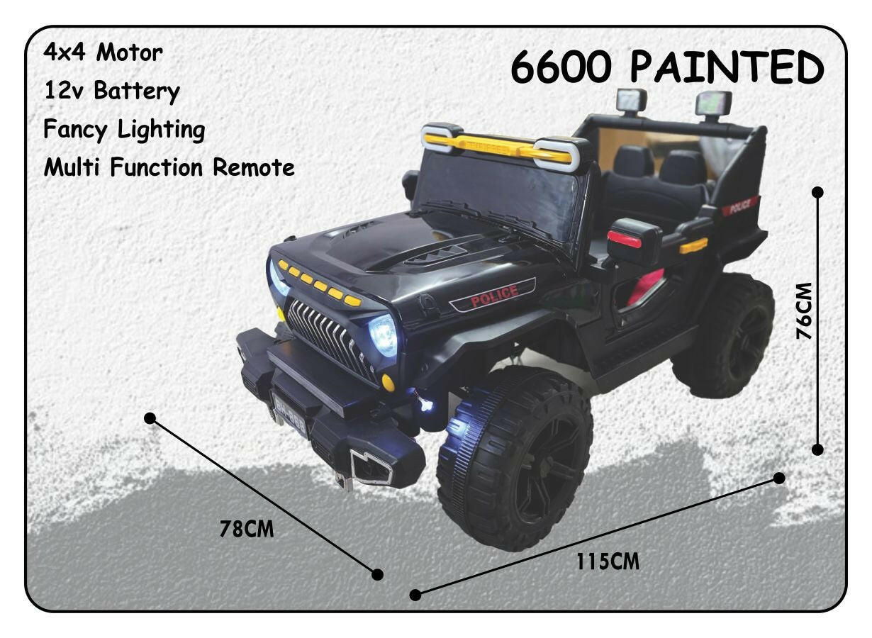 Painted Kids Black jeep | 12V Battery | Sturdy Material | Max Load 45KG - Baby Rider