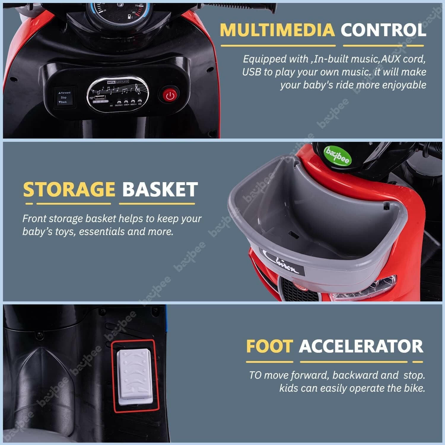 Red Scooter| 12V Battery | Sturdy Material | Max Load 35 KG - Baby Rider
