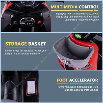 Red Scooter| 12V Battery | Sturdy Material | Max Load 35 KG - Baby Rider