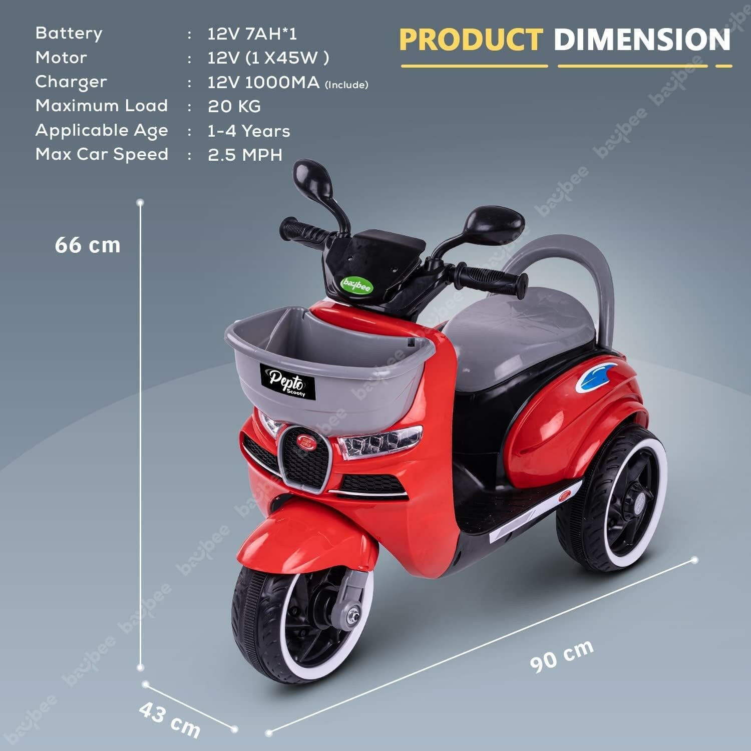 Red Scooter| 12V Battery | Sturdy Material | Max Load 35 KG - Baby Rider