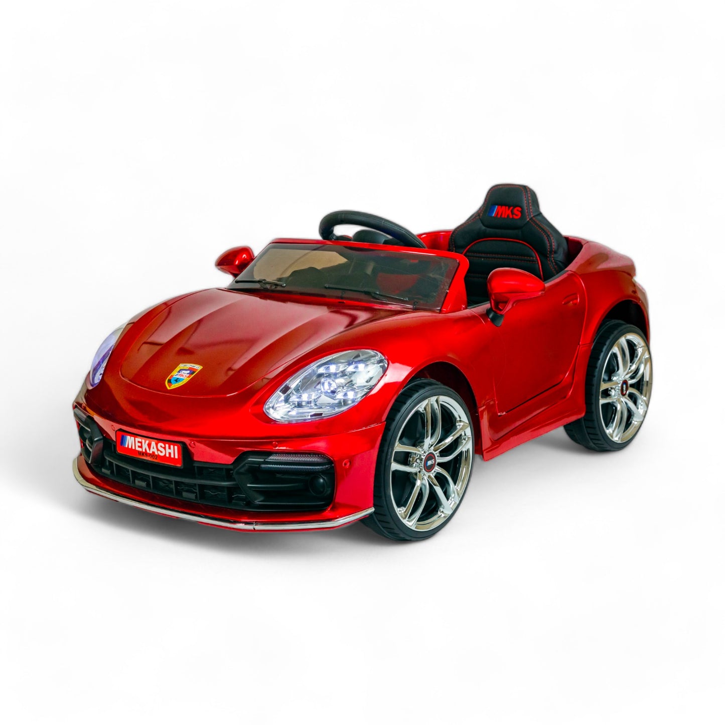 MEKASHI Porsche Car for Kids, Remote, 12V Battery, 3 Speed, LED Lights, Music, Bluetooth, 1 to 11 Years, Swing Function, Long Wheelbase, ISI Mark, Metallic Red - Baby Rider