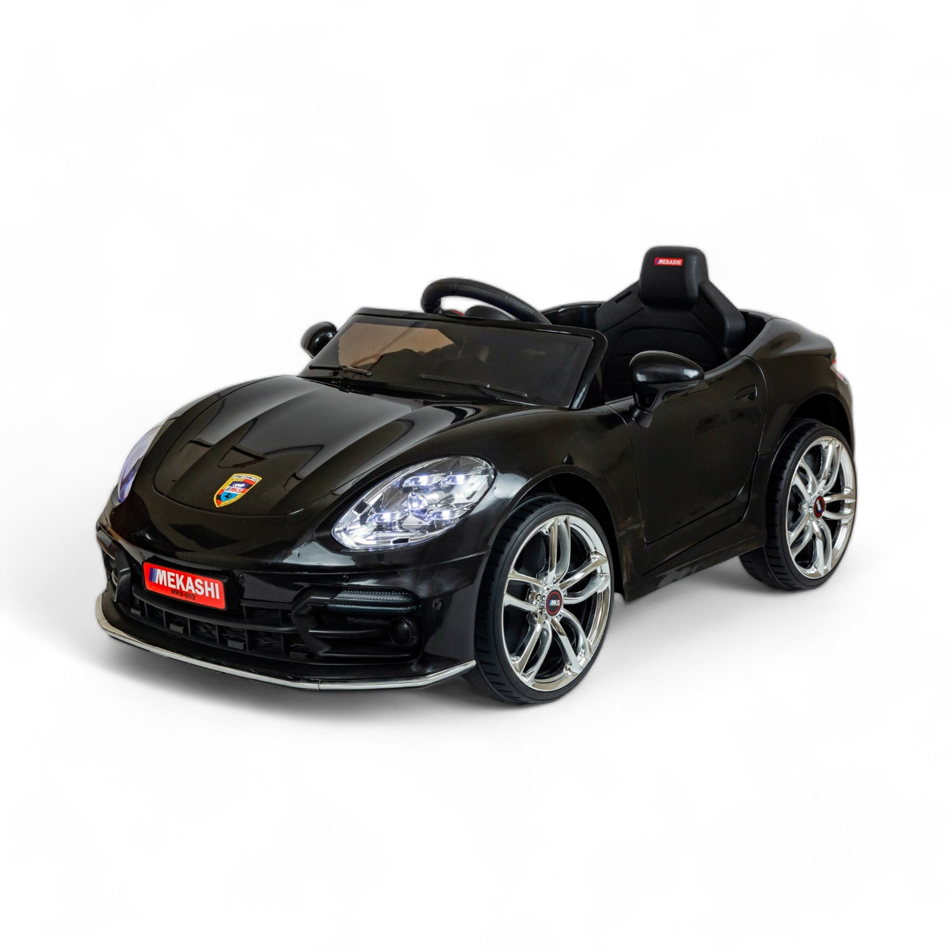 MEKASHI Porsche Car for Kids, Remote, 12V Battery, 3 Speed, LED Lights, Music, Bluetooth, 1 to 11 Years, Swing Function, Long Wheelbase, ISI Mark, Black - Baby Rider