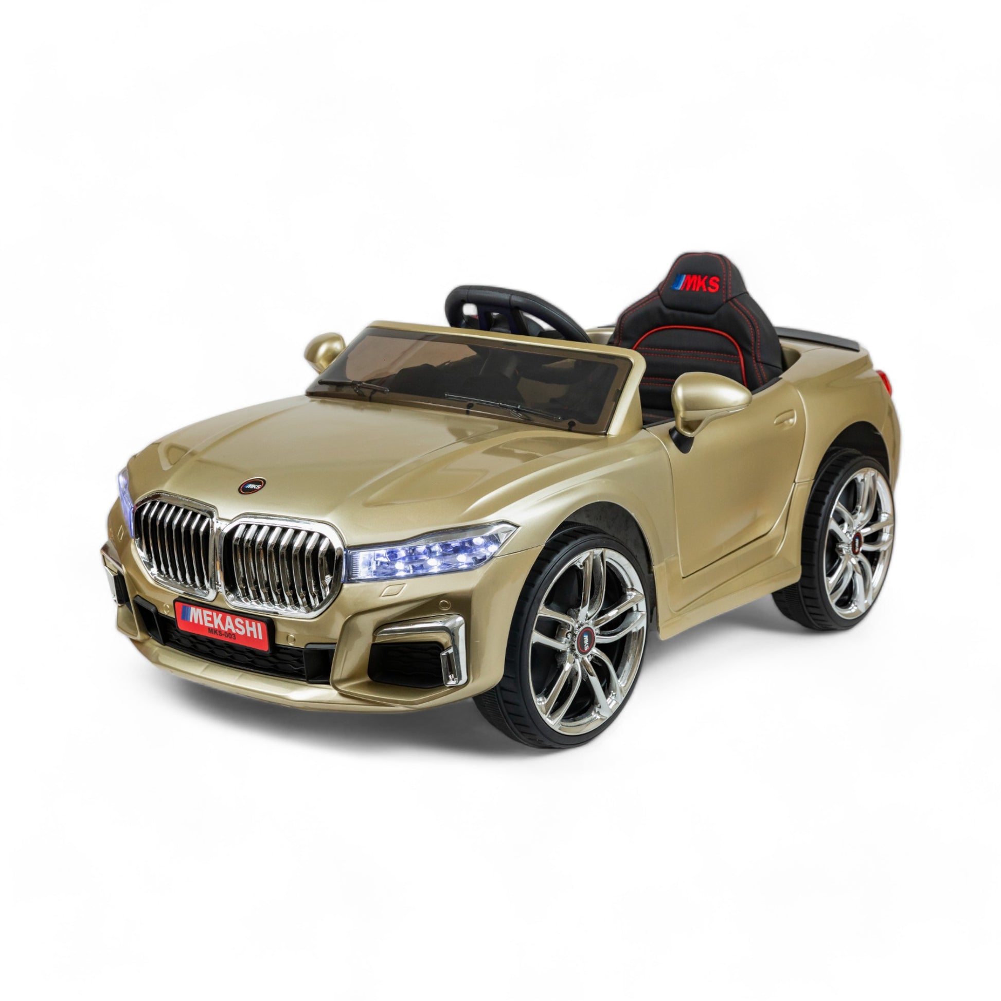 MEKASHI Electric Car for Kids, Remote, 12V Battery, 3 Speed, LED Lights, Music, Bluetooth, 1 to 11 Years, Swing Function, Long Wheelbase, ISI Mark, Metallic Gold - Baby Rider