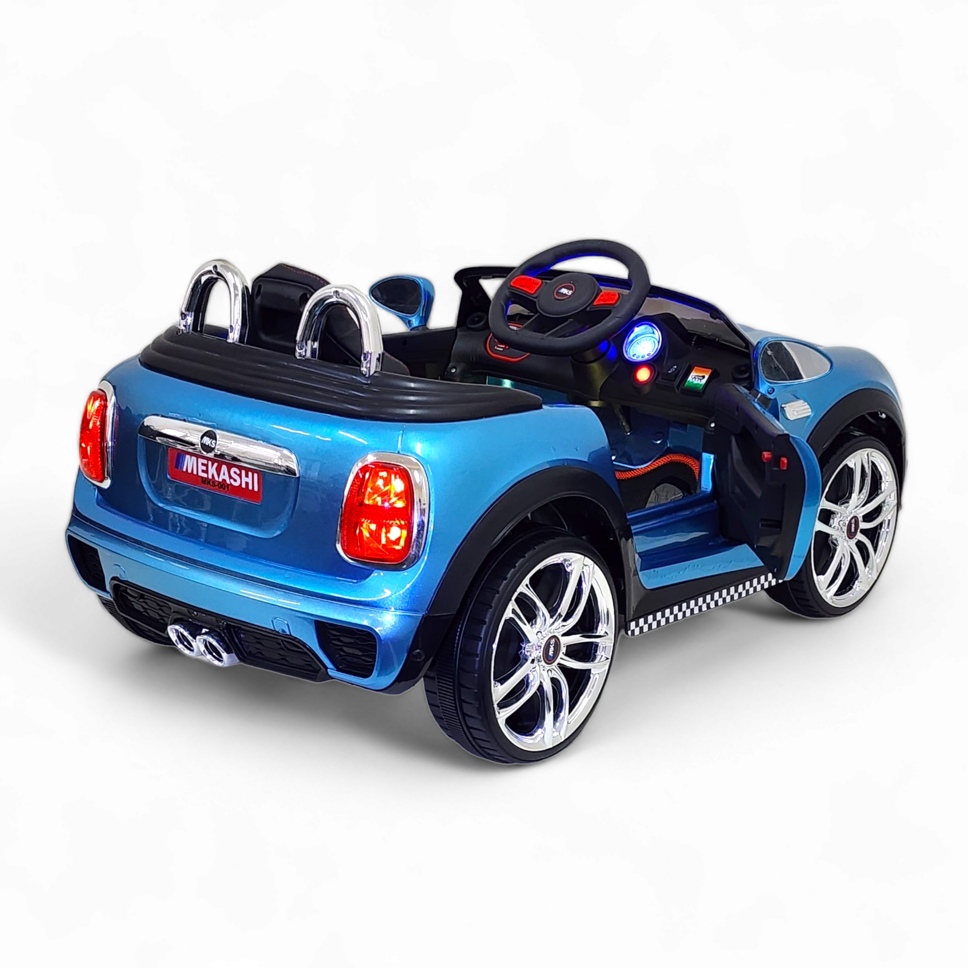 MEKASHI Bentley Car for Kids, Remote, 12V Battery, 3 Speed, LED Lights, Music, Bluetooth, 1 to 7 Years, Swing Function, Long Wheelbase, ISI Mark, Metallic Blue - Baby Rider