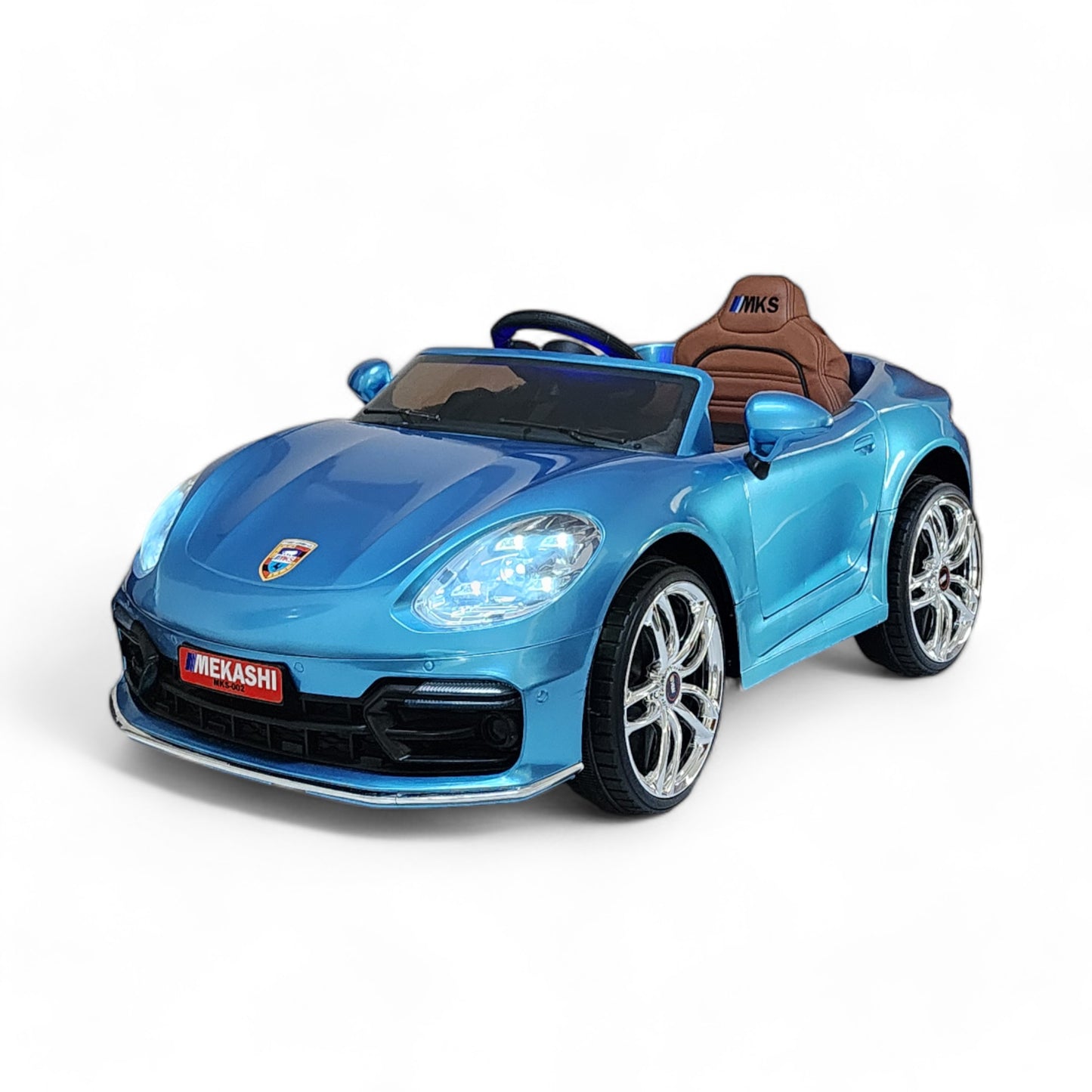 MEKASHI Porsche Car for Kids, Remote, 12V Battery, 3 Speed, LED Lights, Music, Bluetooth, 1 to 11 Years, Swing Function, Long Wheelbase, ISI Mark, Metallic Blue - Baby Rider