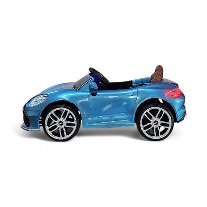 MEKASHI Porsche Car for Kids, Remote, 12V Battery, 3 Speed, LED Lights, Music, Bluetooth, 1 to 11 Years, Swing Function, Long Wheelbase, ISI Mark, Metallic Blue - Baby Rider