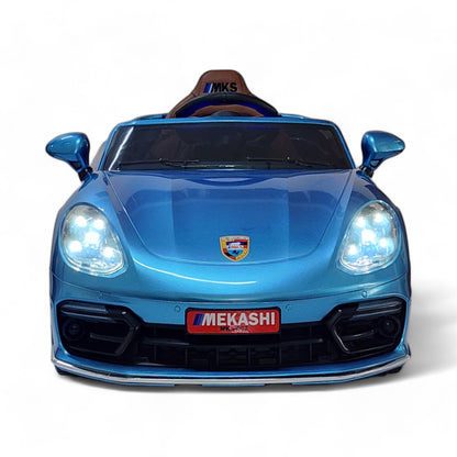 MEKASHI Porsche Car for Kids, Remote, 12V Battery, 3 Speed, LED Lights, Music, Bluetooth, 1 to 11 Years, Swing Function, Long Wheelbase, ISI Mark, Metallic Blue - Baby Rider