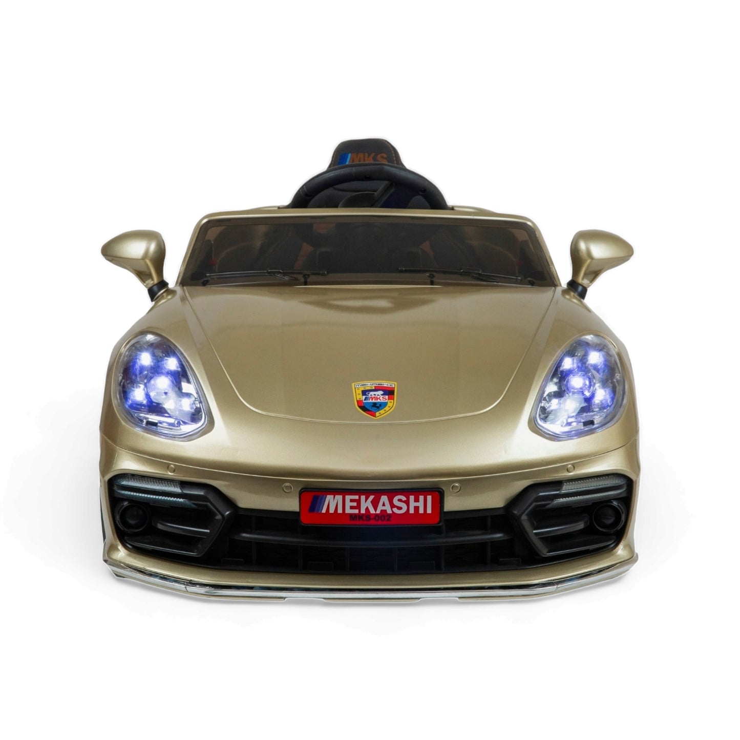 MEKASHI Porsche Car for Kids, Remote, 12V Battery, 3 Speed, LED Lights, Music, Bluetooth, 1 to 11 Years, Swing Function, Long Wheelbase, ISI Mark, Metallic Gold - Baby Rider