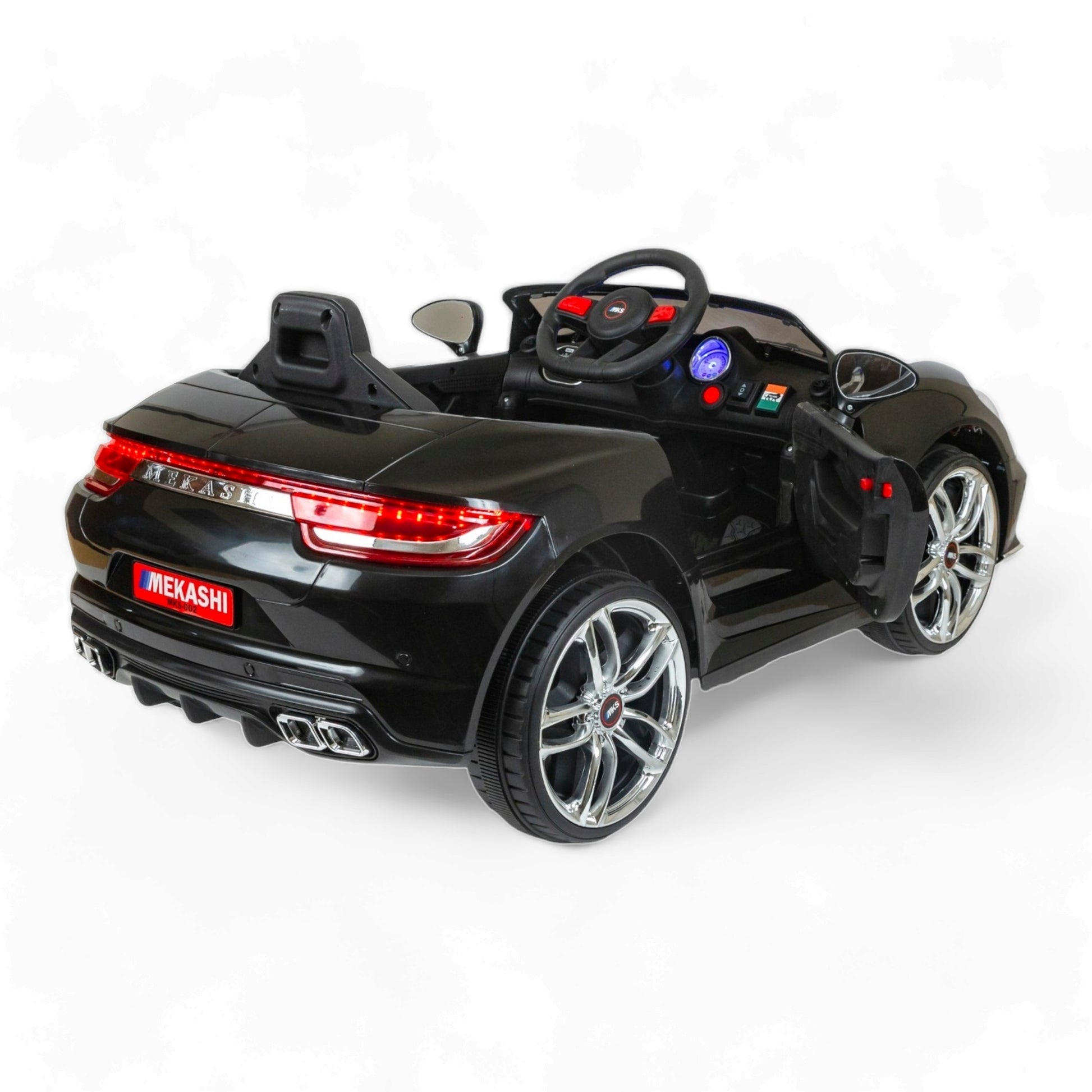 MEKASHI Porsche Car for Kids, Remote, 12V Battery, 3 Speed, LED Lights, Music, Bluetooth, 1 to 11 Years, Swing Function, Long Wheelbase, ISI Mark, Black - Baby Rider