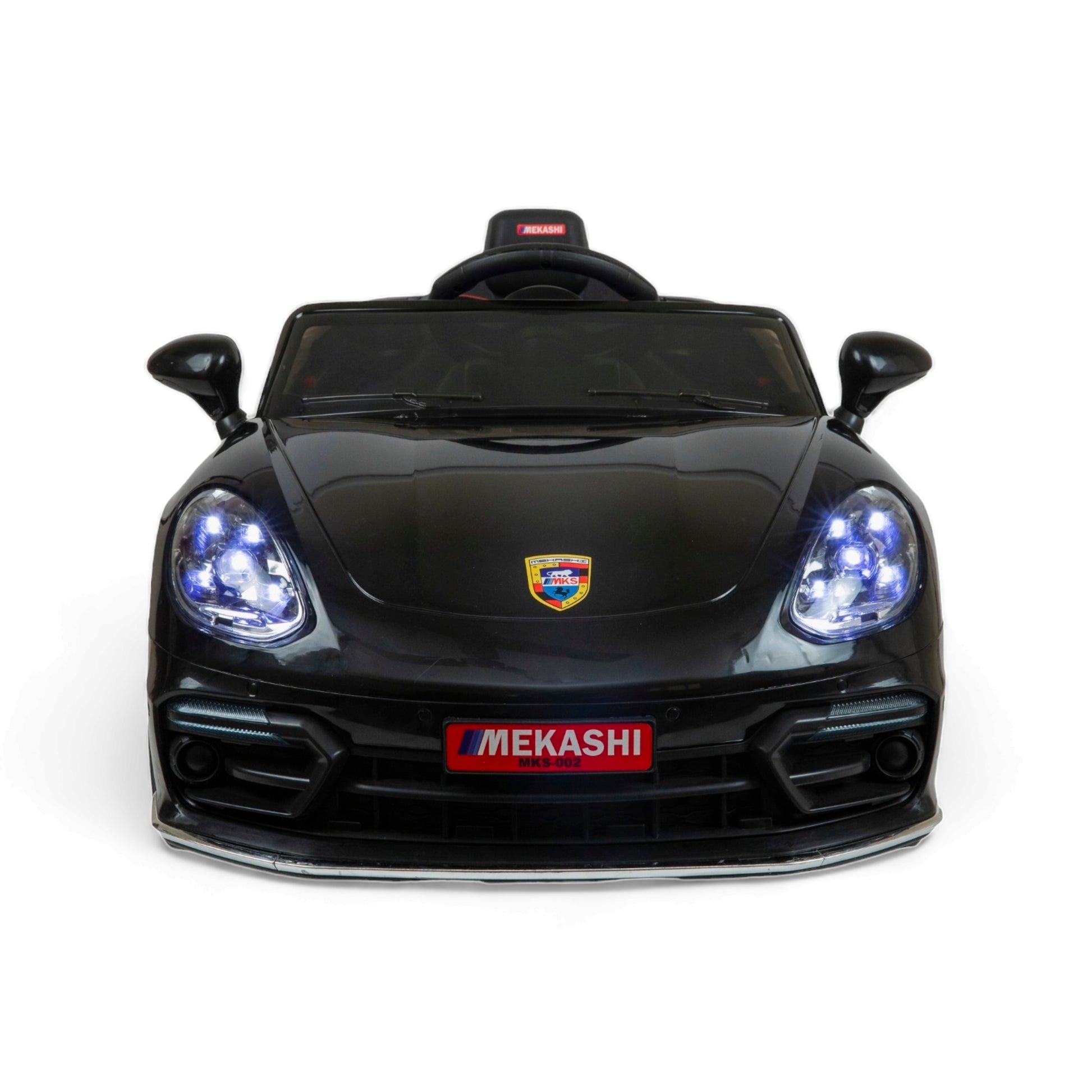 MEKASHI Porsche Car for Kids, Remote, 12V Battery, 3 Speed, LED Lights, Music, Bluetooth, 1 to 11 Years, Swing Function, Long Wheelbase, ISI Mark, Black - Baby Rider