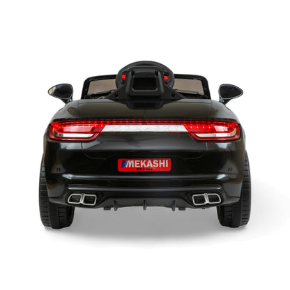 MEKASHI Porsche Car for Kids, Remote, 12V Battery, 3 Speed, LED Lights, Music, Bluetooth, 1 to 11 Years, Swing Function, Long Wheelbase, ISI Mark, Black - Baby Rider