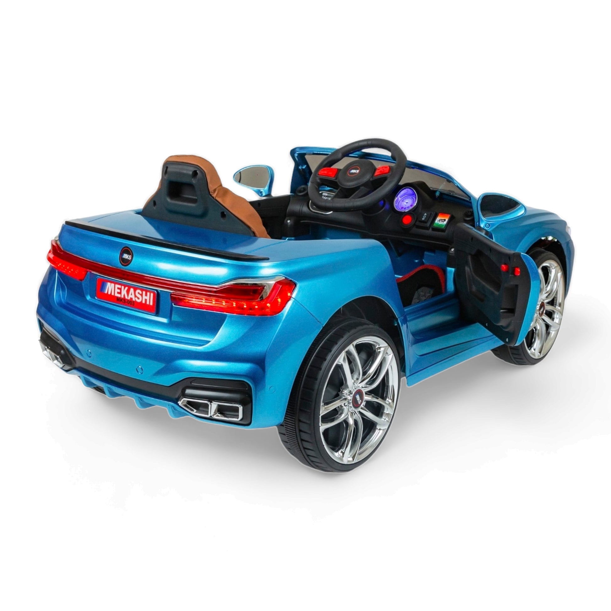 MEKASHI Electric Car for Kids, Remote, 12V Battery, 3 Speed, LED Lights, Music, Bluetooth, 1 to 11 Years, Swing Function, Long Wheelbase, ISI Mark, Metallic Blue - Baby Rider