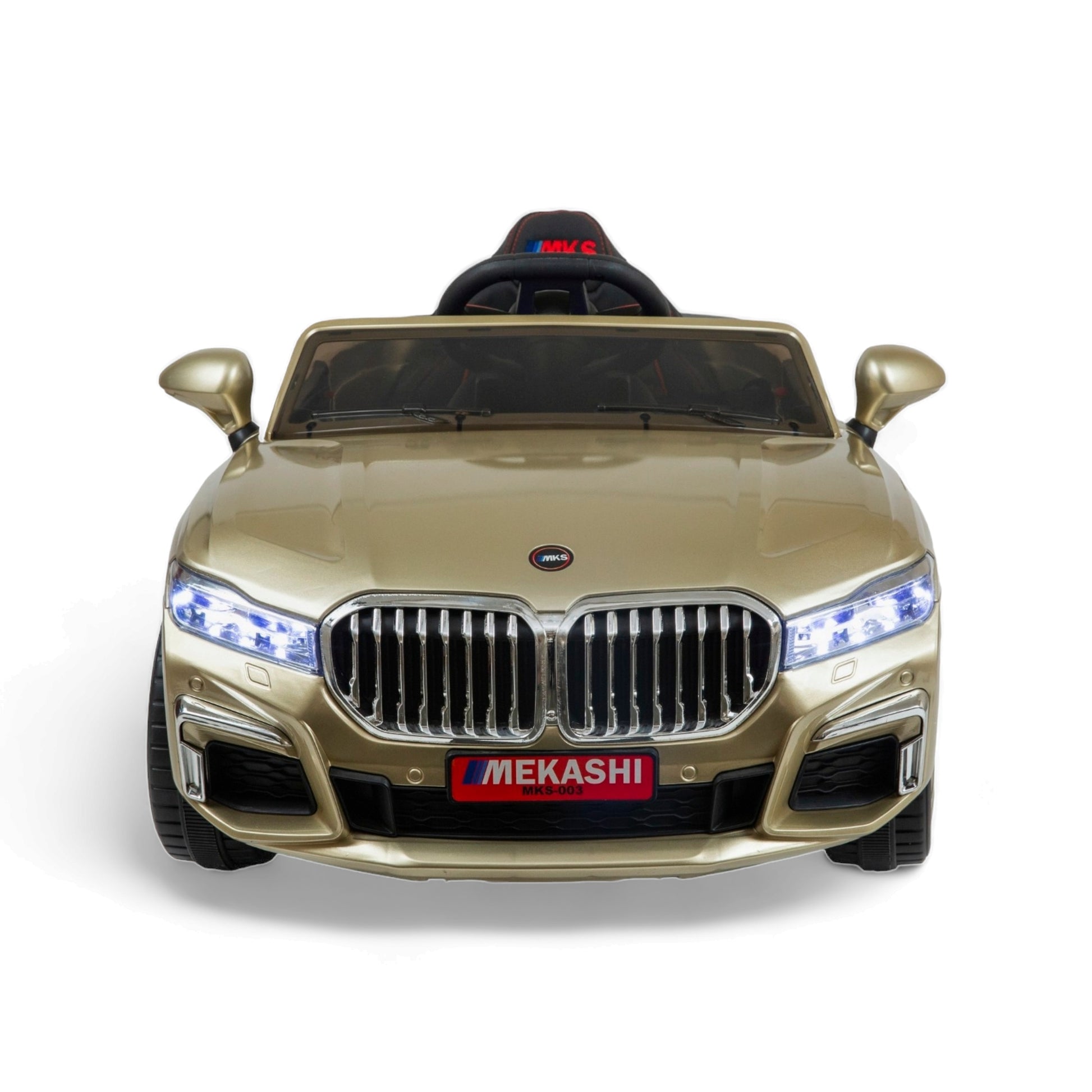 MEKASHI Electric Car for Kids, Remote, 12V Battery, 3 Speed, LED Lights, Music, Bluetooth, 1 to 11 Years, Swing Function, Long Wheelbase, ISI Mark, Metallic Gold - Baby Rider