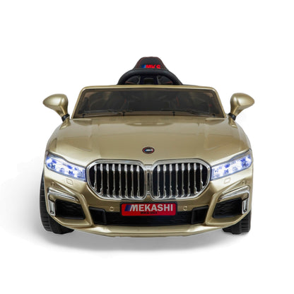 MEKASHI Electric Car for Kids, Remote, 12V Battery, 3 Speed, LED Lights, Music, Bluetooth, 1 to 11 Years, Swing Function, Long Wheelbase, ISI Mark, Metallic Gold - Baby Rider