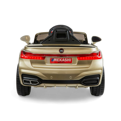 MEKASHI Electric Car for Kids, Remote, 12V Battery, 3 Speed, LED Lights, Music, Bluetooth, 1 to 11 Years, Swing Function, Long Wheelbase, ISI Mark, Metallic Gold - Baby Rider
