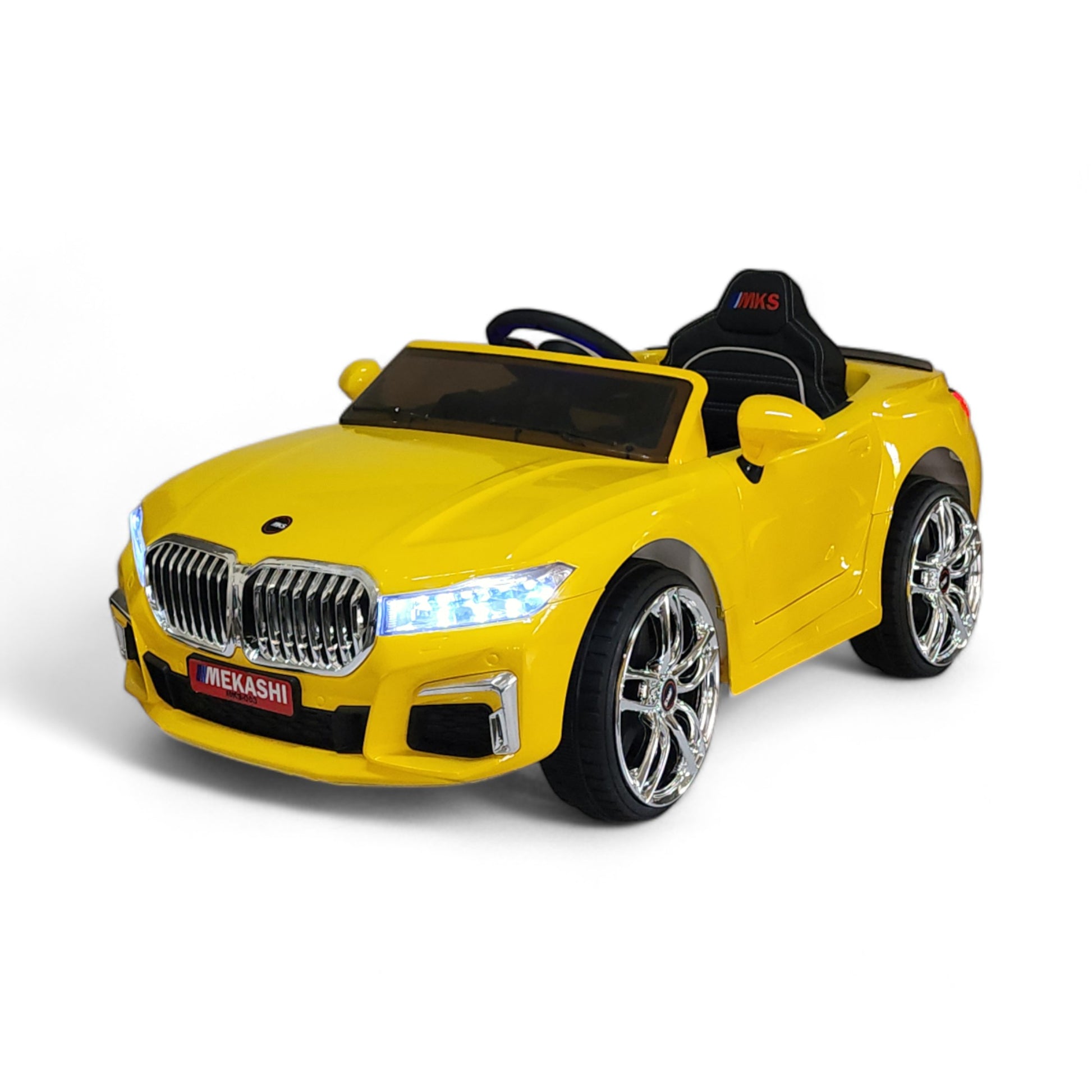 MEKASHI Electric Car for Kids, Remote, 12V Battery, 3 Speed, LED Lights, Music, Bluetooth, 1 to 11 Years, Swing Function, Long Wheelbase, ISI Mark, Metallic Yellow - Baby Rider