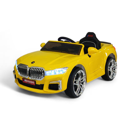 MEKASHI Electric Car for Kids, Remote, 12V Battery, 3 Speed, LED Lights, Music, Bluetooth, 1 to 11 Years, Swing Function, Long Wheelbase, ISI Mark, Metallic Yellow - Baby Rider