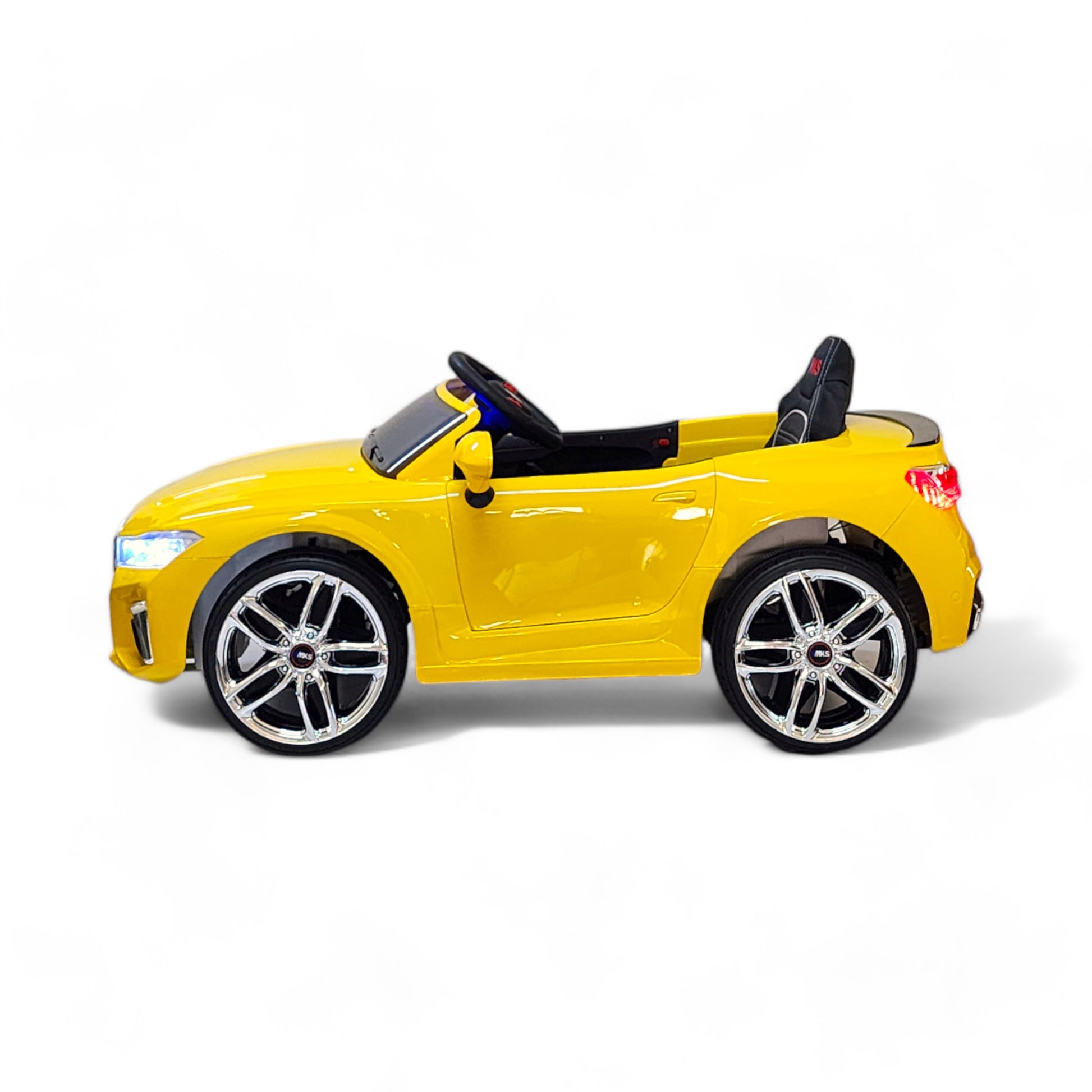 MEKASHI Electric Car for Kids, Remote, 12V Battery, 3 Speed, LED Lights, Music, Bluetooth, 1 to 11 Years, Swing Function, Long Wheelbase, ISI Mark, Metallic Yellow - Baby Rider