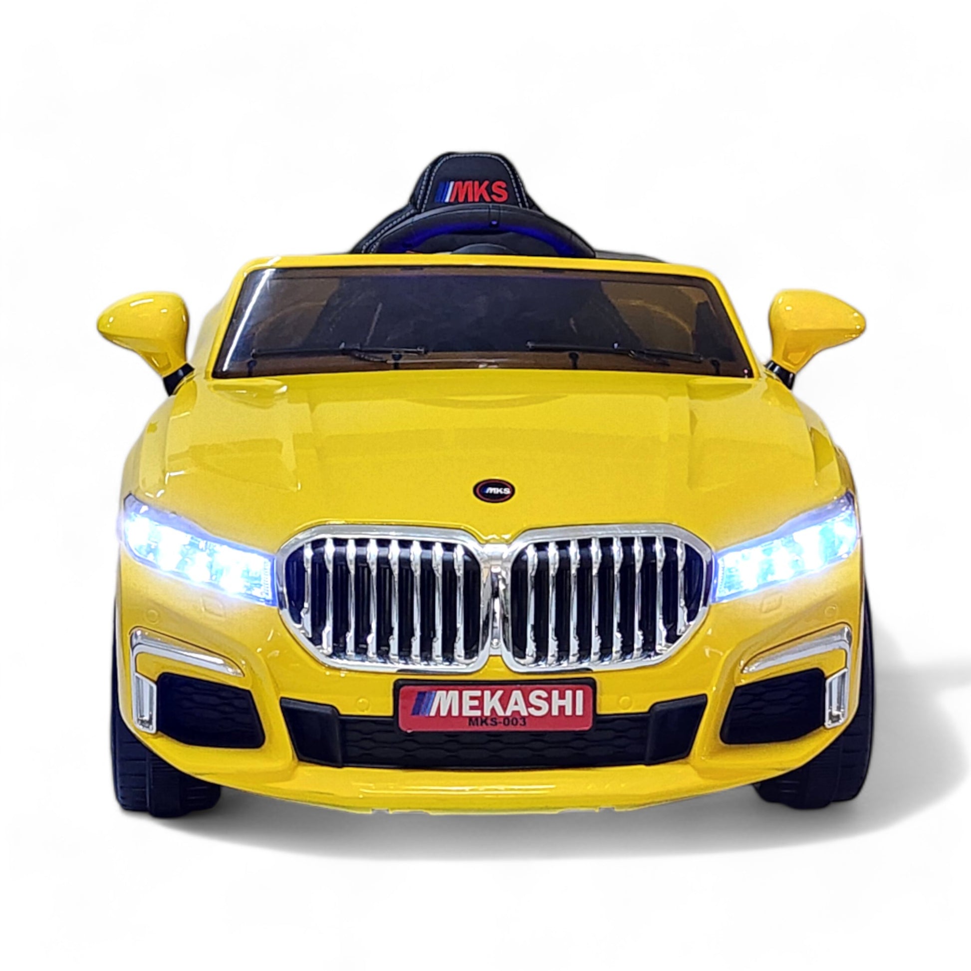 MEKASHI Electric Car for Kids, Remote, 12V Battery, 3 Speed, LED Lights, Music, Bluetooth, 1 to 11 Years, Swing Function, Long Wheelbase, ISI Mark, Metallic Yellow - Baby Rider
