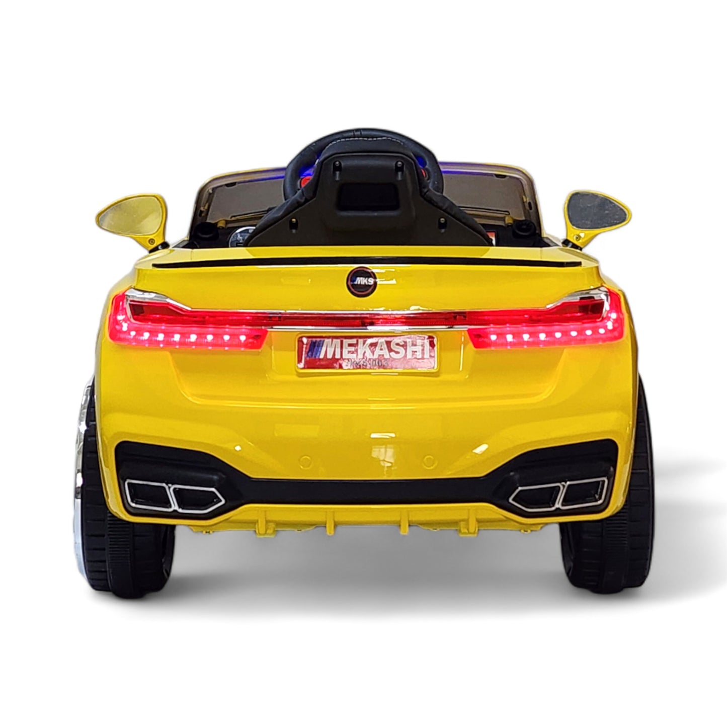 MEKASHI Electric Car for Kids, Remote, 12V Battery, 3 Speed, LED Lights, Music, Bluetooth, 1 to 11 Years, Swing Function, Long Wheelbase, ISI Mark, Metallic Yellow - Baby Rider