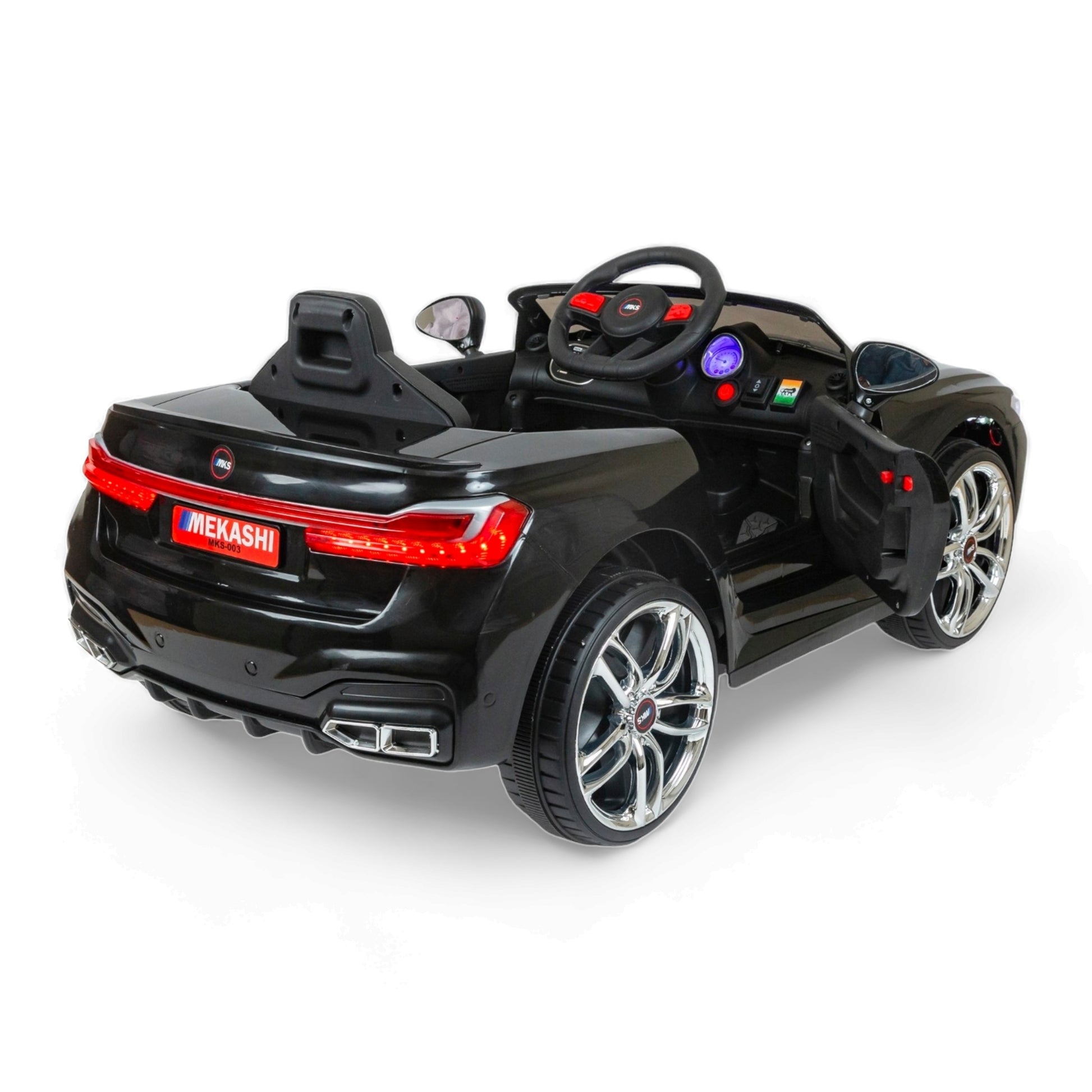 MEKASHI Electric Car for Kids, Remote, 12V Battery, 3 Speed, LED Lights, Music, Bluetooth, 1 to 7 Years, Swing Function, Long Wheelbase, ISI Mark, Black - Baby Rider