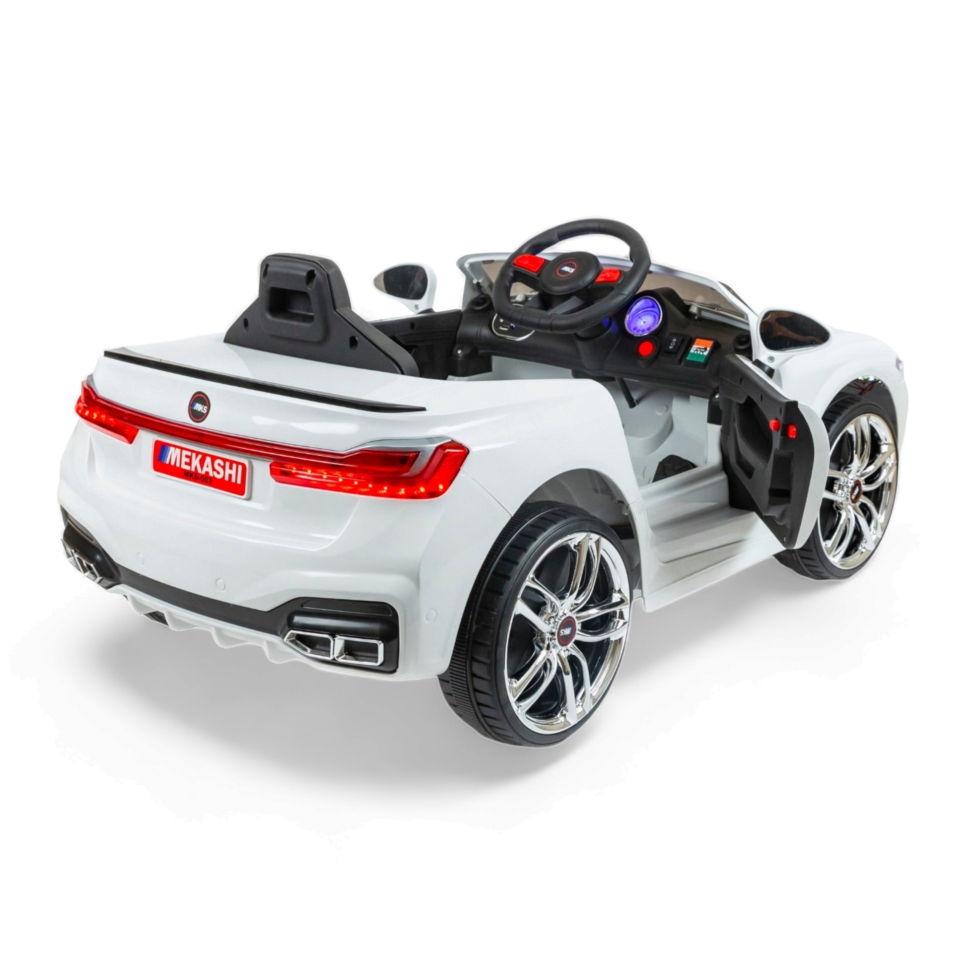 MEKASHI Electric Car for Kids, Remote, 12V Battery, 3 Speed, LED Lights, Music, Bluetooth, 1 to 11 Years, Swing Function, Long Wheelbase, ISI Mark, White - Baby Rider